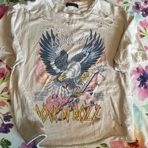 Zara Women's Rock N Roll Graphic Tee - Cream